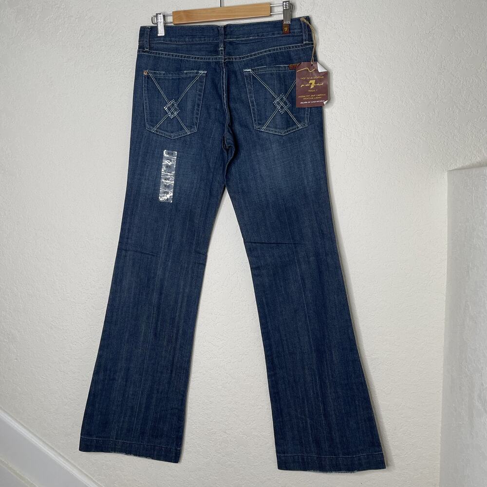 7 For All Mankind Dojo NWT Flare Jeans Sz 30 Distressed Hem Blue Crystal Details